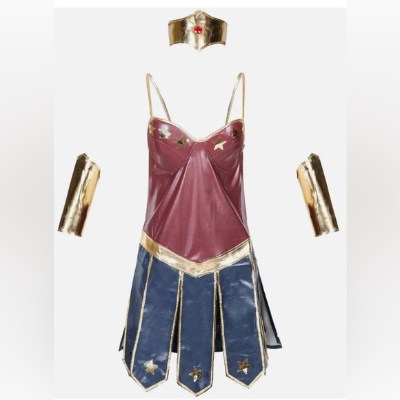 Wonder Woman Justice League Costume+ 1 Headband & 2 Arm Bands. Shorts are under. - Picture 2 of 10